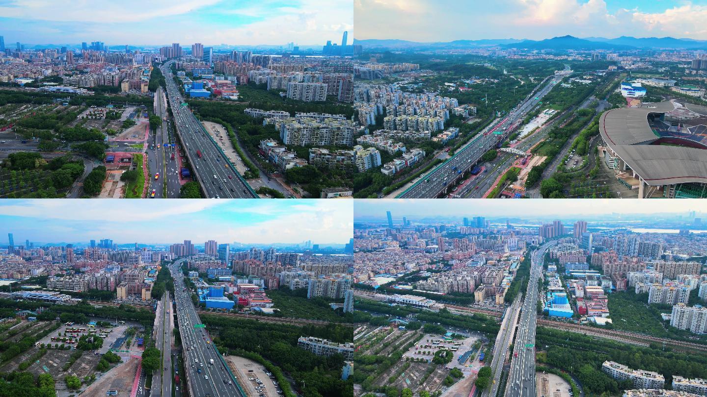 广州环城高速航拍车流交通