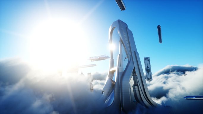 云中的未来科幻城市。