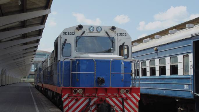非洲坦桑尼亚火车缓慢驶出车站