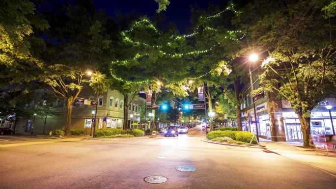 城市交通城市夜景车流延时十字路口车流