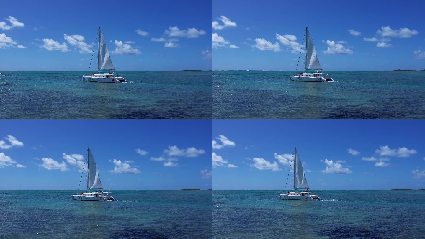 碧海蓝天白色帆船的旅行风光航拍素材（三）
