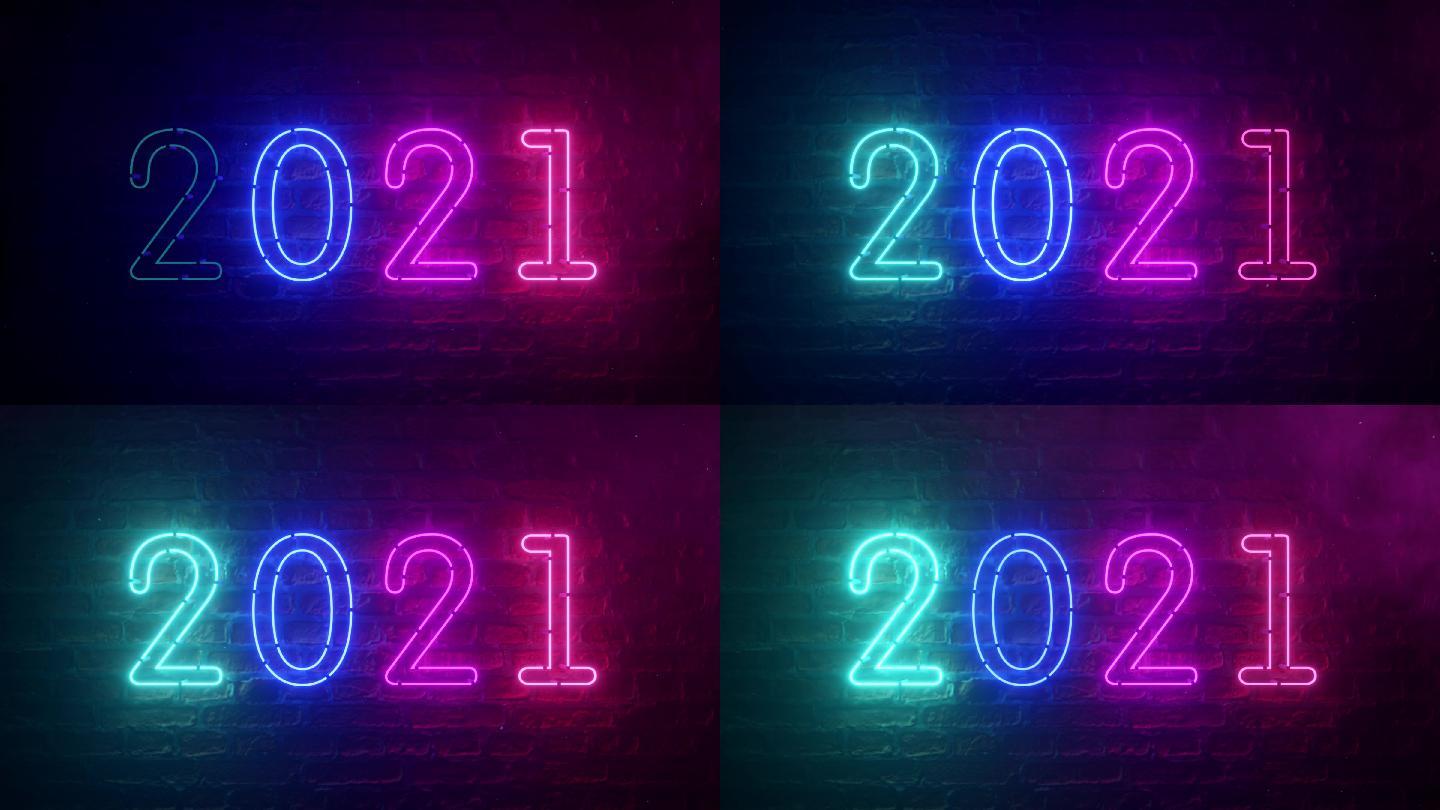 2021霓虹灯背景新年概念