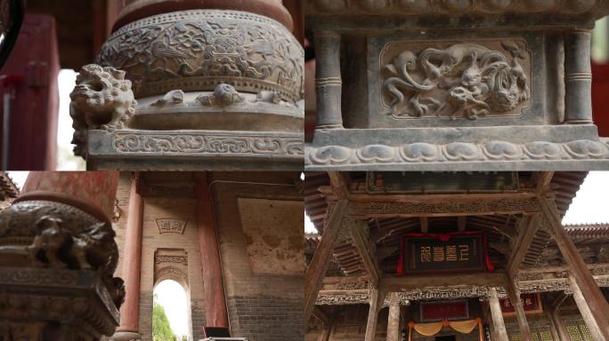 寺庙古建筑柱子木雕特写