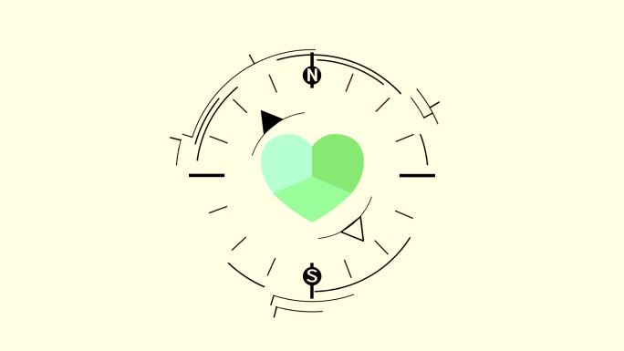 抽象指南针符号绿色心脏平面动画