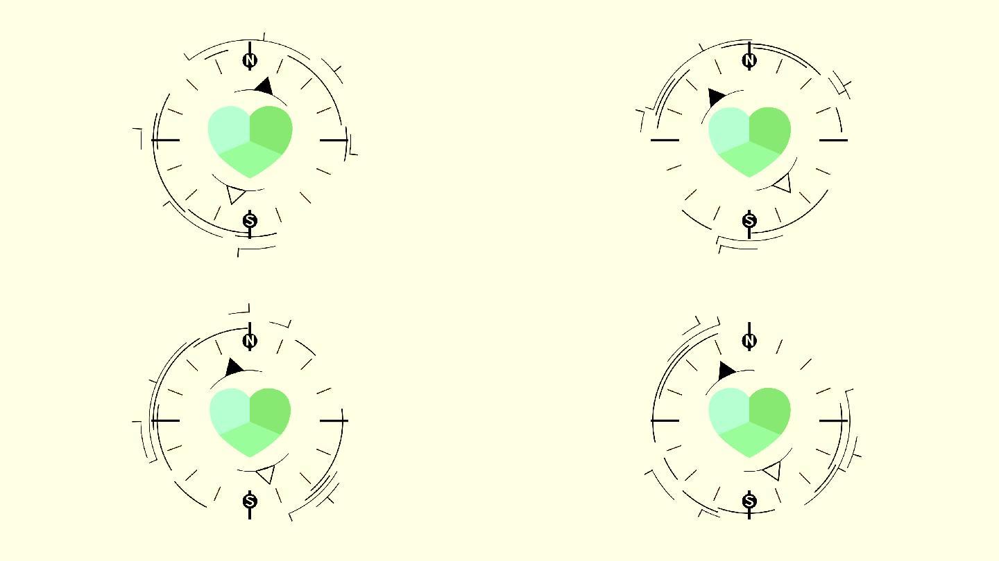 抽象指南针符号绿色心脏平面动画