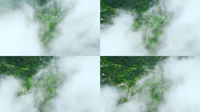 流云下的生态绿水小道和村庄