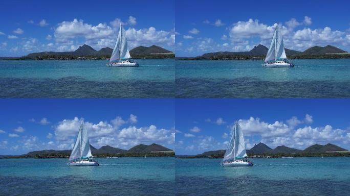 碧海蓝天白色帆船的旅行风光航拍素材（五）
