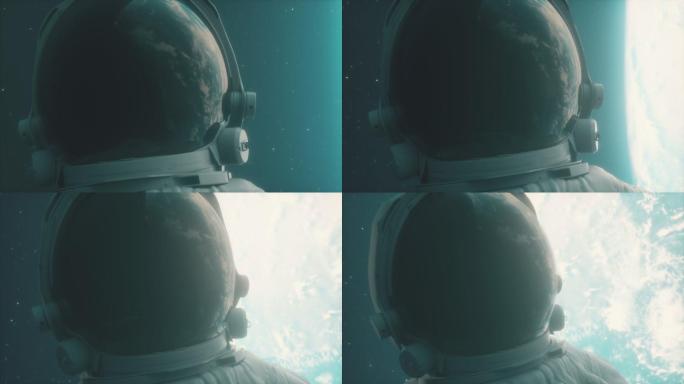 一个孤独的宇航员看着地球