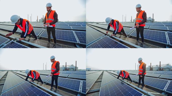 安装太阳能电池板的工人