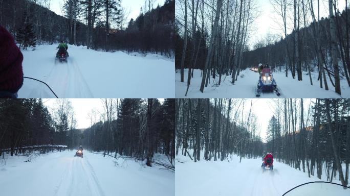 雪地摩托车丛林穿越林海雪原