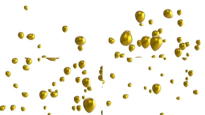 白色背景上漂浮的金色气球动画