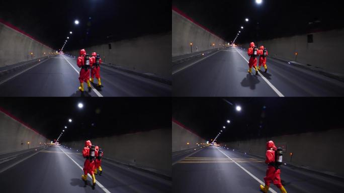 消防官兵高速隧道救援奔跑背影