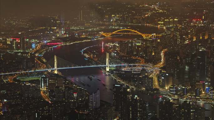 航拍上海黄浦江桥梁夜景