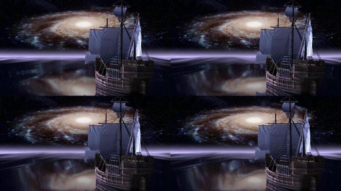 帆船和银河宇宙飞船科幻电影诺亚方舟