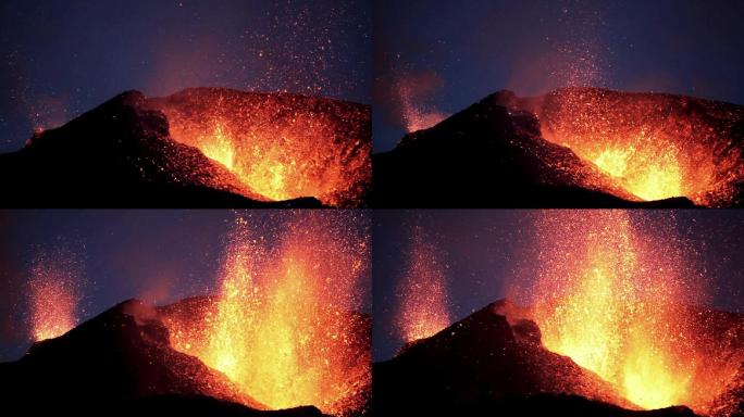 火山熔浆从裂缝中喷发。