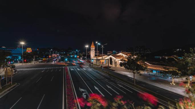 粤澳合作区横琴码头车流城市夜景宣传素材