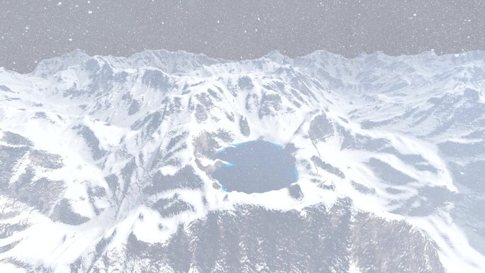 高山湖泊山脉云层下雪三维动画