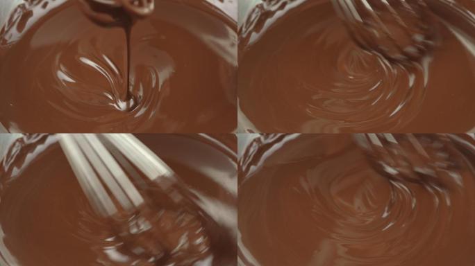 巧克力的特写镜头浓稠焦糖色制作