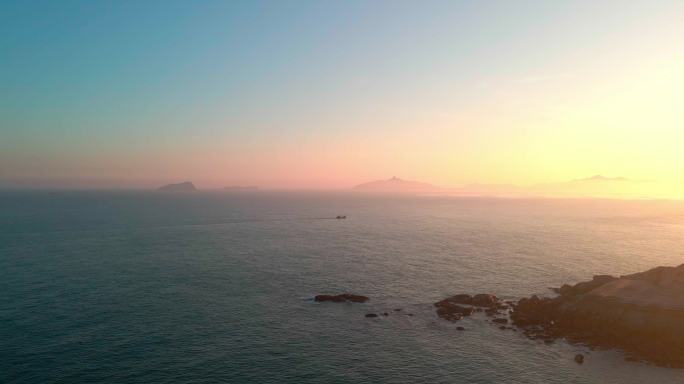 海上航拍+海上日落+海浪岩石