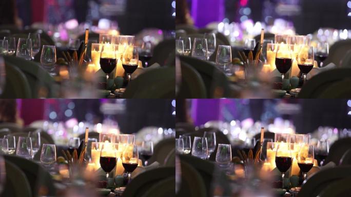 餐桌上的装饰蜡烛红灯酒绿酒吧灯光夜市酒市