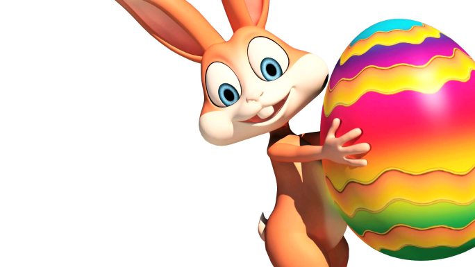 复活节彩蛋和兔子卡通小兔走路抱着