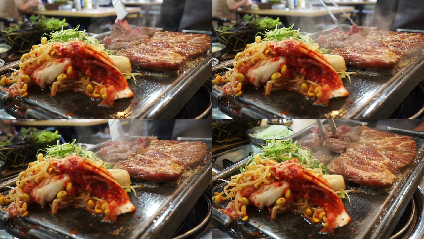传统韩国烧烤和配菜蔬菜食品。