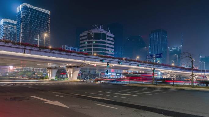 粤澳合作区横琴大道夜景车流延时宣传素材