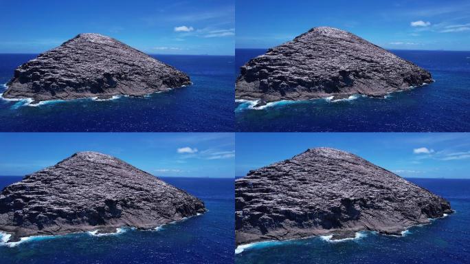 航拍蓝色大海海洋上岩石岛孤岛火山岛