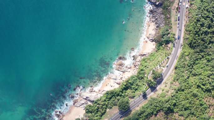 海浪万宁石梅湾最美旅游公路航拍4k