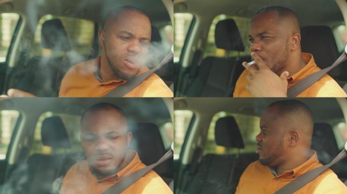 男司机在车里抽烟旅行不健康的生活交通