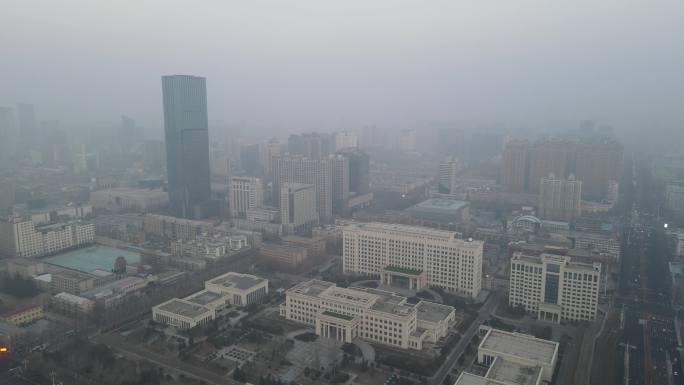 河北石家庄 城市 高楼 雾霾4K航拍