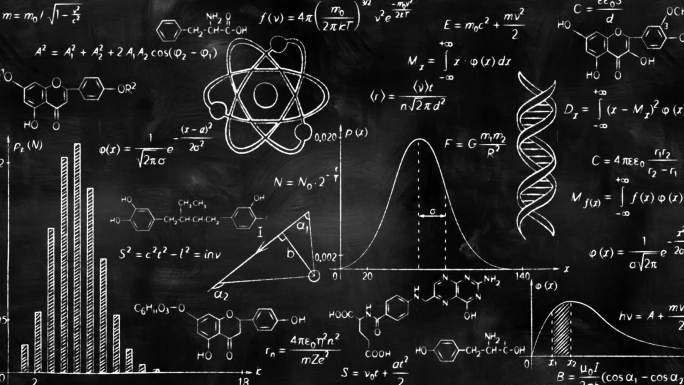 在黑色黑板上书写科学公式