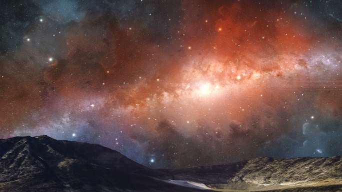 银河星系和美丽群山背景