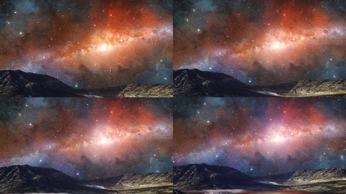 银河星系和美丽群山背景
