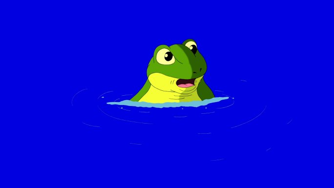 青蛙跳入蓝色屏幕上的水中