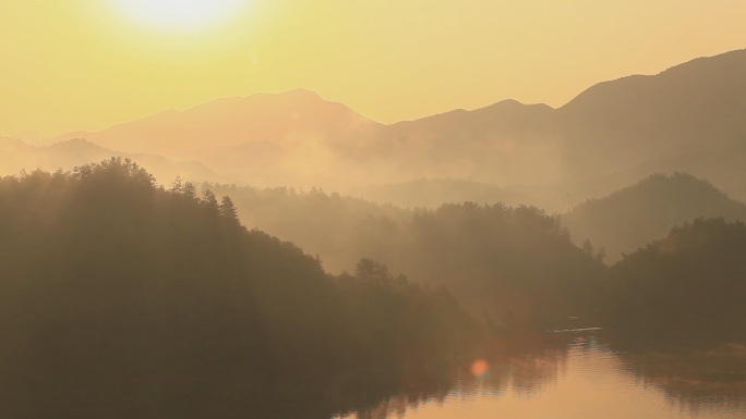 夕阳 清晨 山水 湖景 水墨氛围54