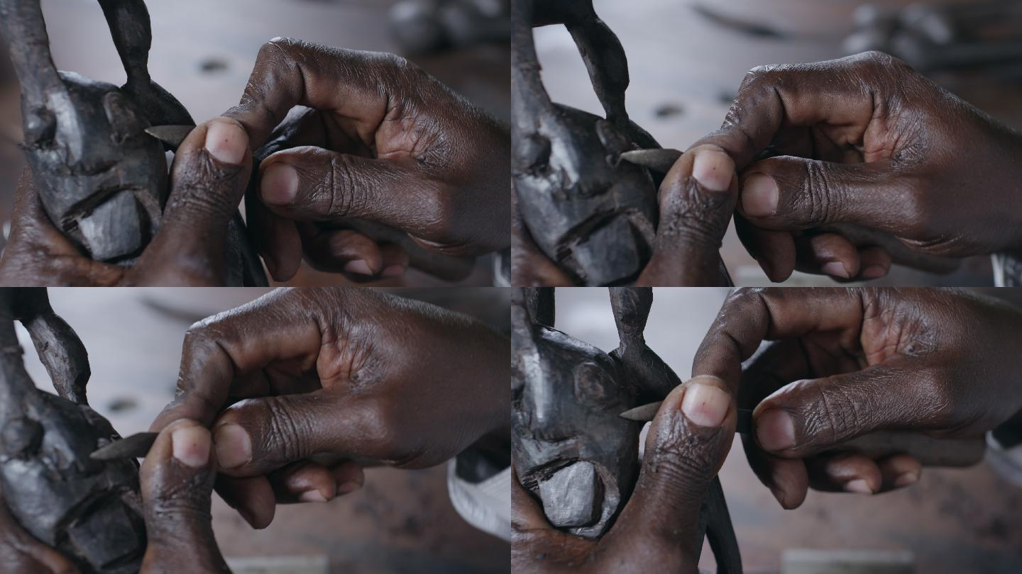 非洲 艺术家 工匠 木雕 手 特写