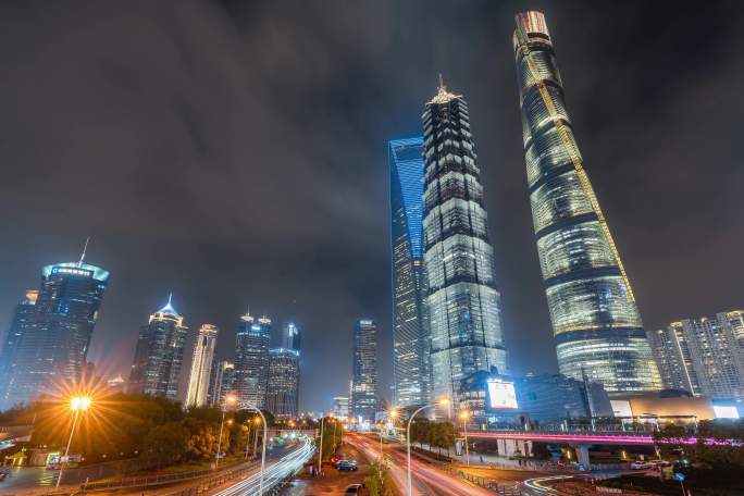 上海浦东陆家嘴城市地面延时摄影夜景合辑