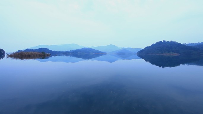 夕阳 清晨 山水 湖景 水墨氛围CX