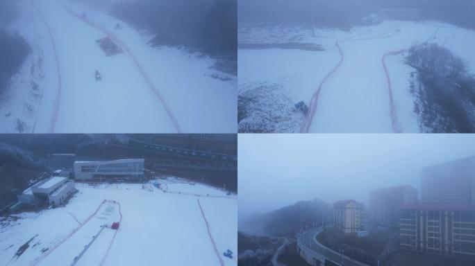 航拍冬季滑雪场赛道铲雪车