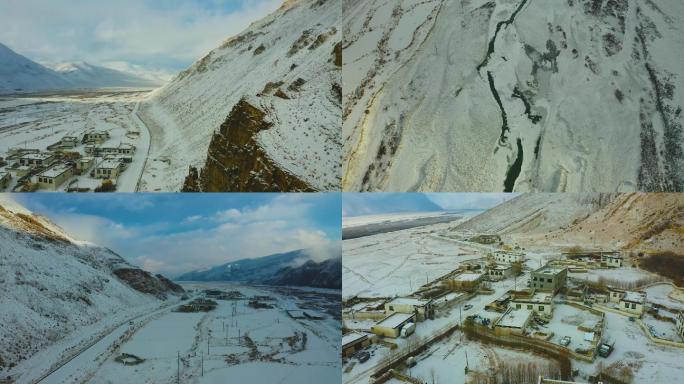 西藏珠峰脚下雪原航拍 冰天雪地