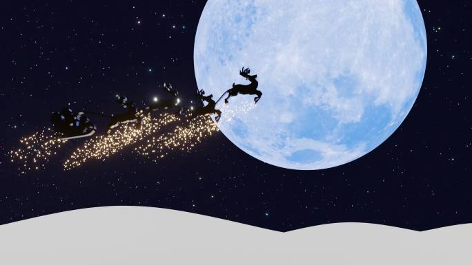 圣诞老人和驯鹿在天空中闪烁金色光芒