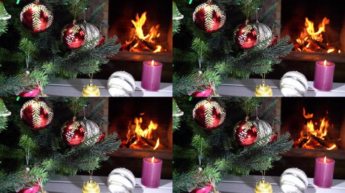 壁炉前的圣诞树欧式玄关取暖