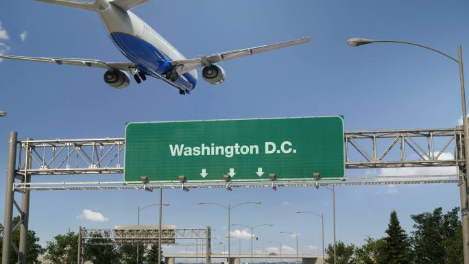 飞机降落华盛顿飞机降落华盛顿路牌美国梦