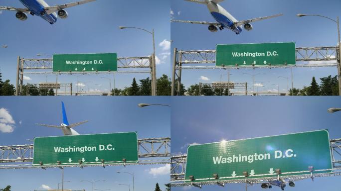 飞机降落华盛顿飞机降落华盛顿路牌美国梦