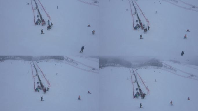 航拍冬季滑雪场传送带