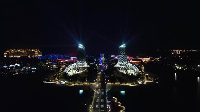 航拍中国 旅游岛 夜景灯光 璀璨灯光