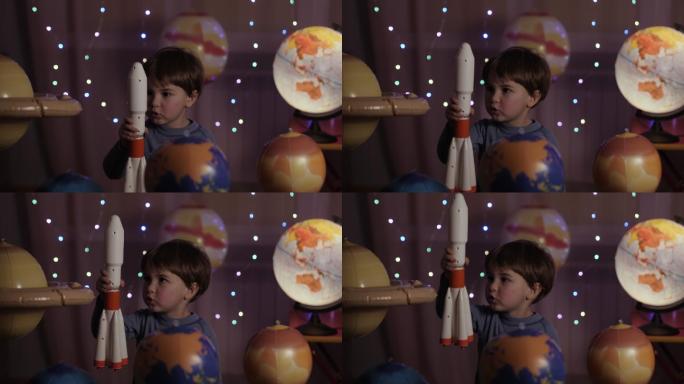 可爱的小男孩火箭启蒙航空航天星球天空