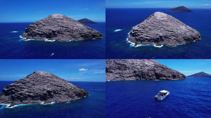 蔚蓝海洋岩石岛海鸥飞翔的旅行风光素材合辑