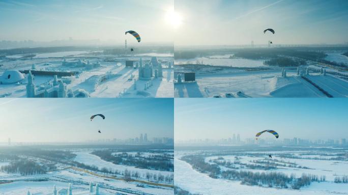 滑翔伞飞越冰雪中哈尔滨职工水上运动中心2